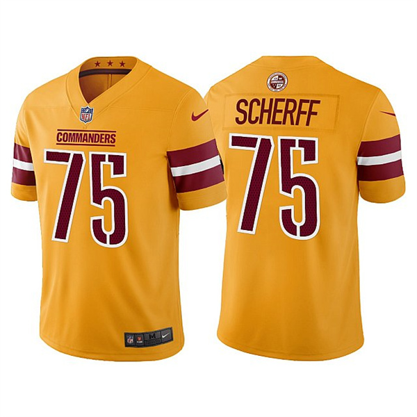 Men's Washington Commanders #75 Brandon Scherff Gold Vapor Untouchable Stitched Football Jersey Men's Washington Commanders #75 Brandon Scherff Gold Vapor Untouchable Stitched Football Jersey